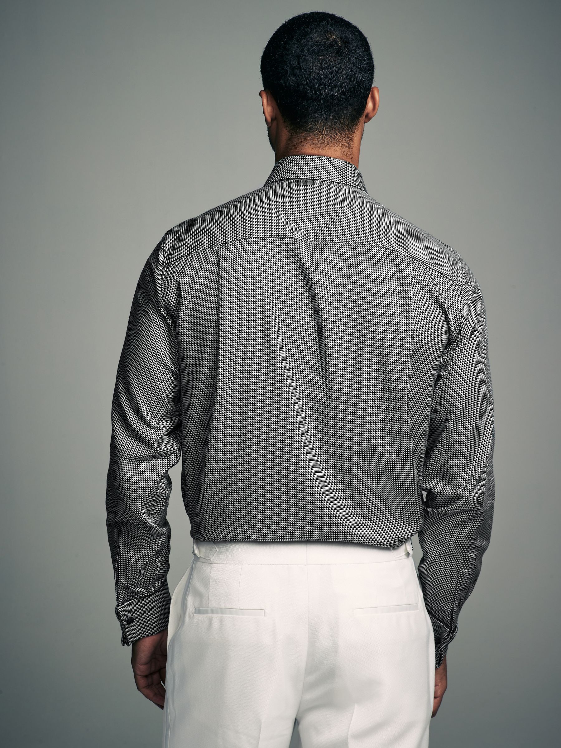 Long Sleeve Black Shirt with contract trimming // Dual cuffs// contemporary fit- Final Sale