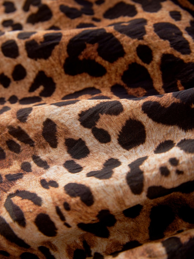 Brown Leopard Print Drawstring Wide Leg Trousers - Image 6 of 6