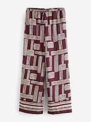 Berry Red/White Geometric Print Drawstring Wide Leg Trousers - Image 5 of 6
