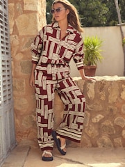 Berry Red/White Geometric Print Long Sleeve Shirt - Image 2 of 5