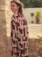 Berry Red/White Geometric Print Long Sleeve Shirt - Image 3 of 5