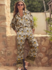 Monochrome/Yellow Geometric Print Drawstring Wide Leg Trousers - Image 1 of 6