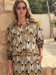 Monochrome/Yellow Geometric Print Long Sleeve Shirt - Image 1 of 5