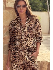 Brown Leopard Print Long Sleeve Shirt - Image 1 of 7