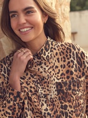 Brown Leopard Print Long Sleeve Shirt - Image 5 of 7