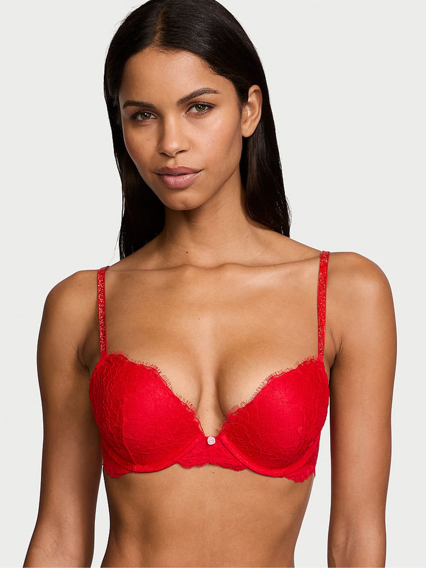 Buy Victoria's Secret Vermillion Red Push Up Twinkle Shine Strap Bra from  Next Luxembourg