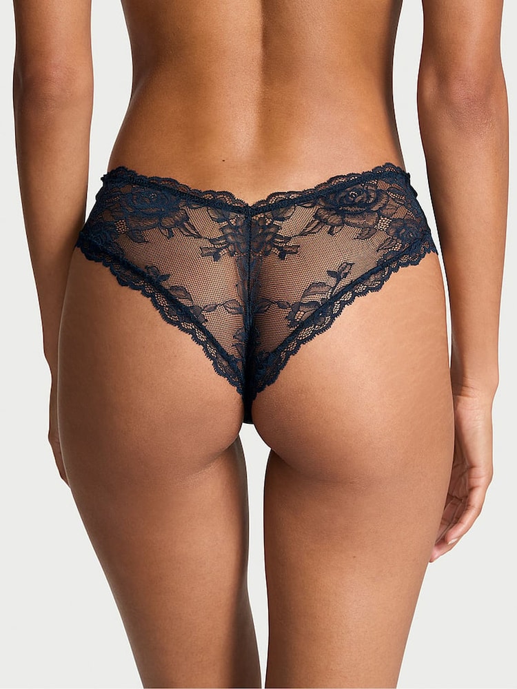 Victoria's Secret Dark Twilight Blue Cheeky Rose Lace Knickers - Image 2 of 4