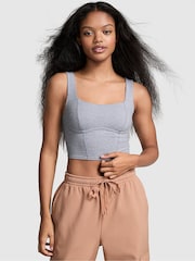 Victoria's Secret PINK Grey Heather Cotton Scoop Sports Bra Top - Image 1 of 4
