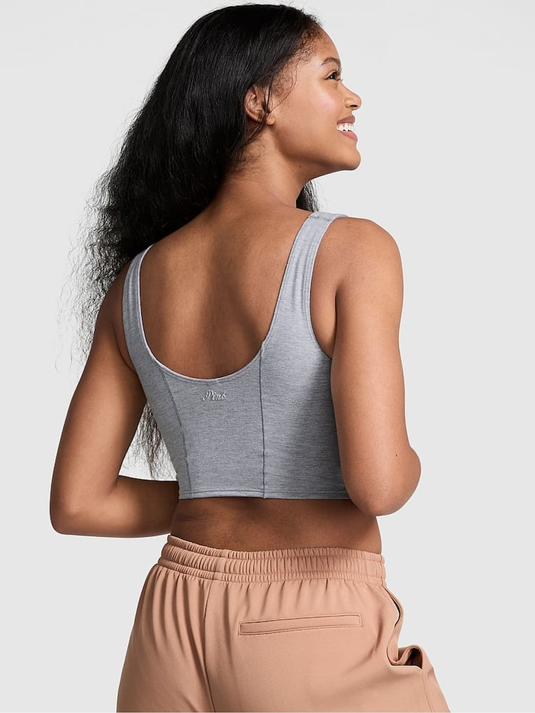 Victoria's Secret PINK Grey Heather Cotton Scoop Sports Bra Top - Image 2 of 4