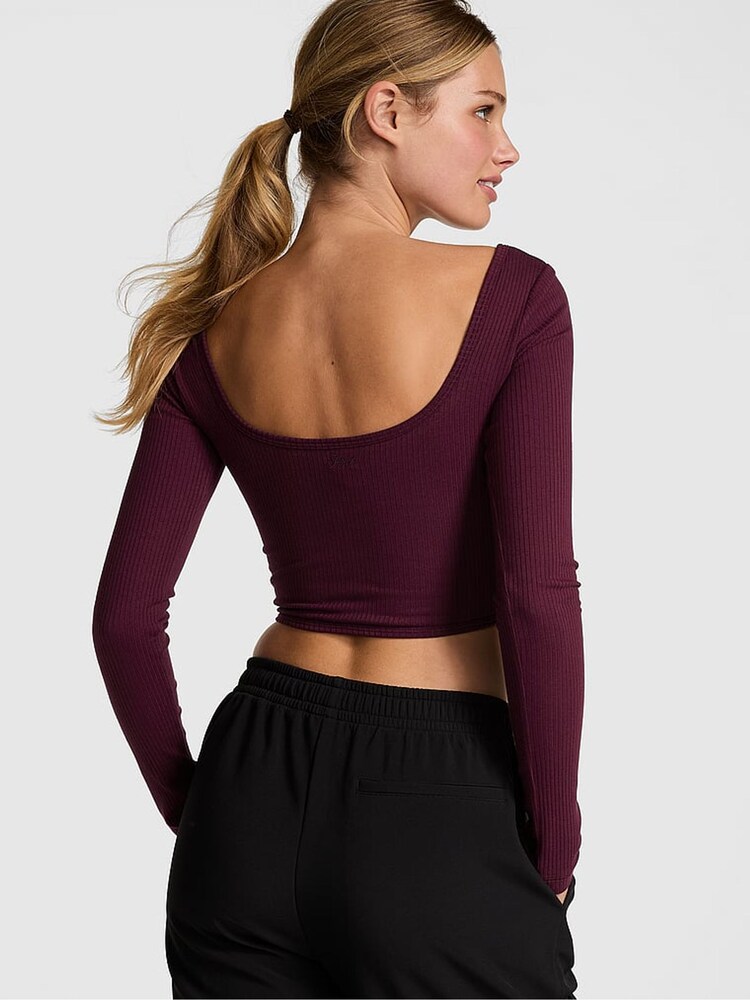 Victoria's Secret PINK Purple Rose Long Sleeve Cotton Corset Top - Image 2 of 3