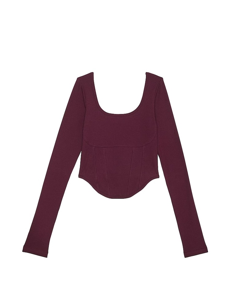 Victoria's Secret PINK Purple Rose Long Sleeve Cotton Corset Top - Image 3 of 3