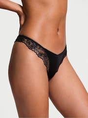 Victoria's Secret Black Thong Rose Lace Trim Knickers - Image 1 of 3