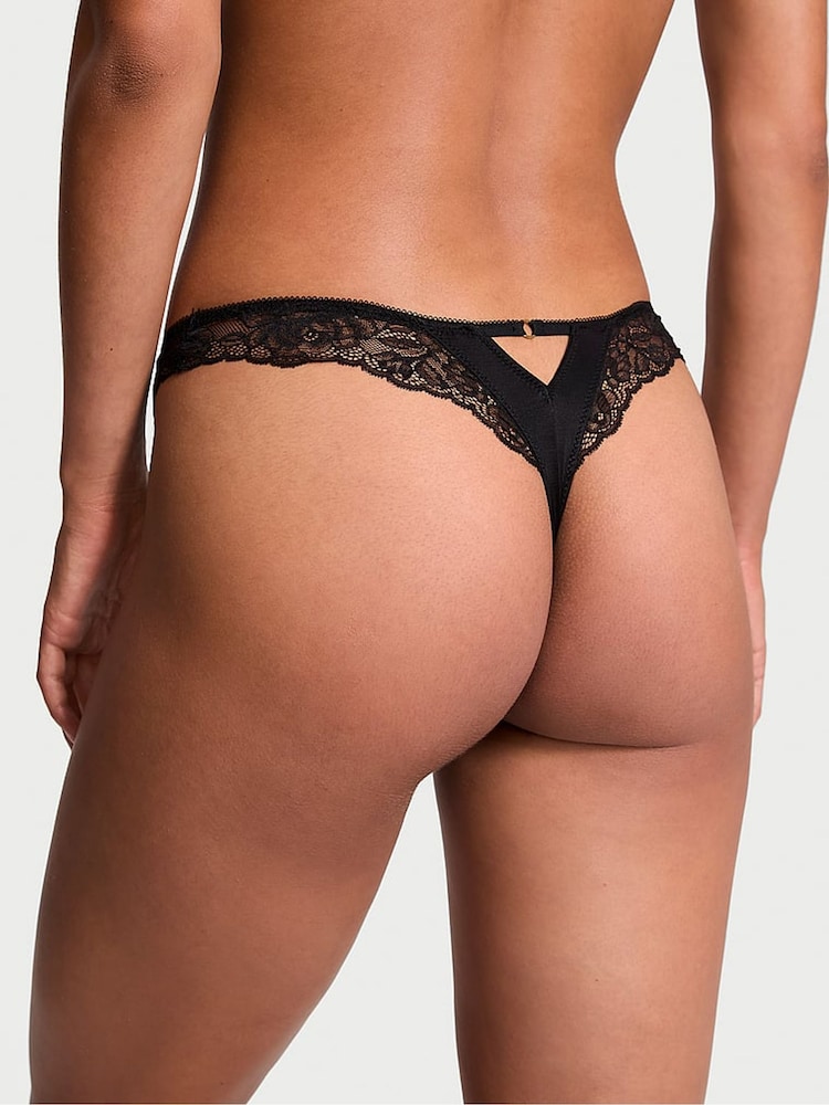 Victoria's Secret Black Thong Rose Lace Trim Knickers - Image 2 of 3