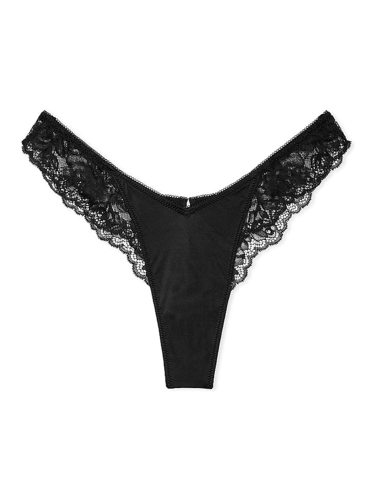 Victoria's Secret Black Thong Rose Lace Trim Knickers - Image 3 of 3 Victoria's Secret Black Thong Rose Lace Trim Knickers - Image 3 of 3