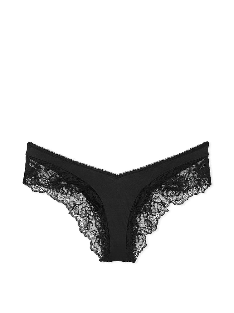 Victoria's Secret Black Cheeky Rose Lace Trim Knickers - Image 3 of 3