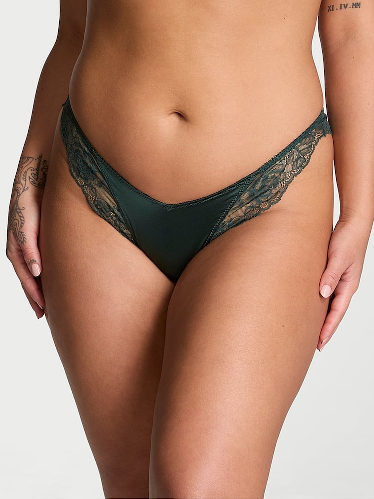Victoria's Secret Botanical Green Thong Rose Lace Trim Knickers - Image 1 of 4 Victoria's Secret Botanical Green Thong Rose Lace Trim Knickers - Image 1 of 4