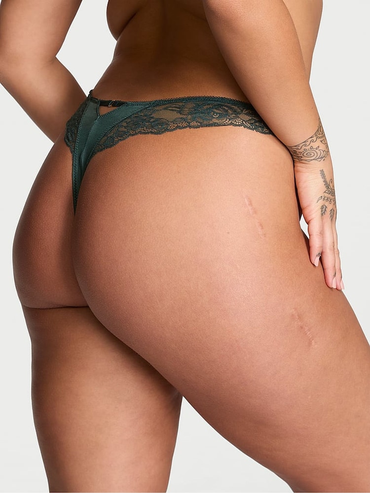 Victoria's Secret Botanical Green Thong Rose Lace Trim Knickers - Image 2 of 4 Victoria's Secret Botanical Green Thong Rose Lace Trim Knickers - Image 2 of 4