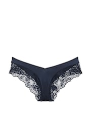 Victoria's Secret Dark Twilight Blue Cheeky Rose Lace Trim Knickers - Image 1 of 1