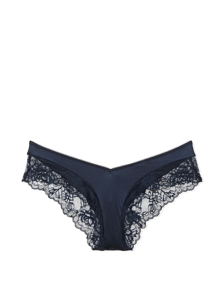 Victoria's Secret Dark Twilight Blue Cheeky Rose Lace Trim Knickers - Image 1 of 1