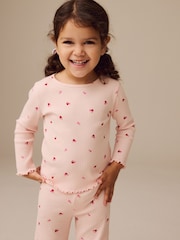 Rose cerise cœur - T-shirt côtelé à manches longues (3 mois à 7 ans) - Image 1 de 9