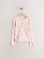 Rose cerise cœur - T-shirt côtelé à manches longues (3 mois à 7 ans) - Image 6 de 9