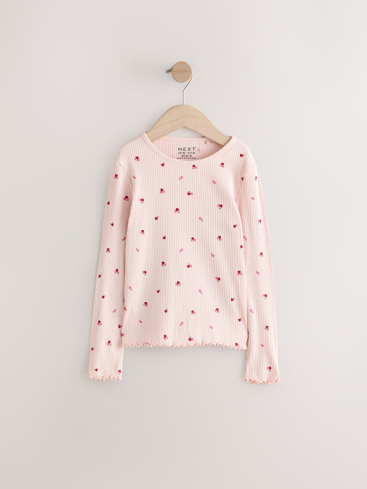 Rose cerise cœur - T-shirt côtelé à manches longues (3 mois à 7 ans) - Image 6 of 9
