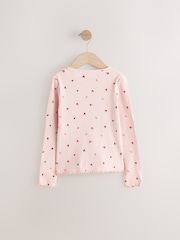 Rose cerise cœur - T-shirt côtelé à manches longues (3 mois à 7 ans) - Image 7 de 9