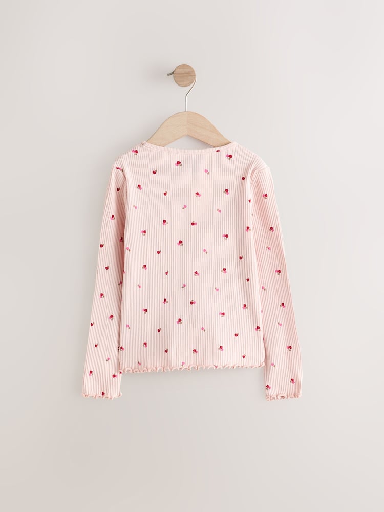 Rose cerise cœur - T-shirt côtelé à manches longues (3 mois à 7 ans) - Image 7 of 9