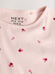 Rose cerise cœur - T-shirt côtelé à manches longues (3 mois à 7 ans) - Image 8 de 9