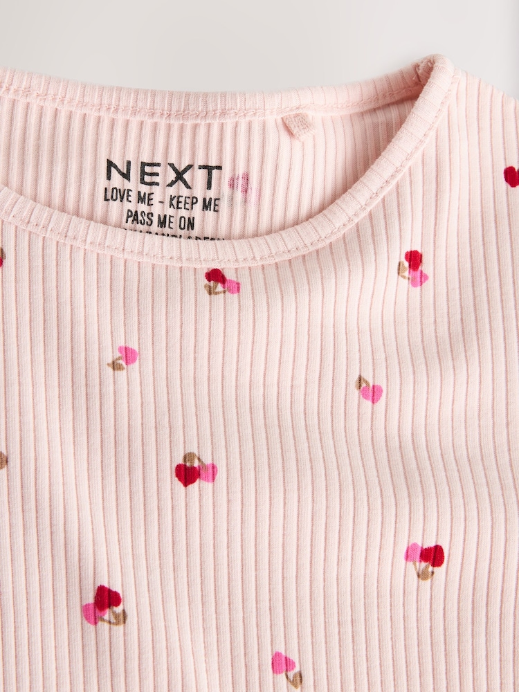 Rose cerise cœur - T-shirt côtelé à manches longues (3 mois à 7 ans) - Image 8 of 9