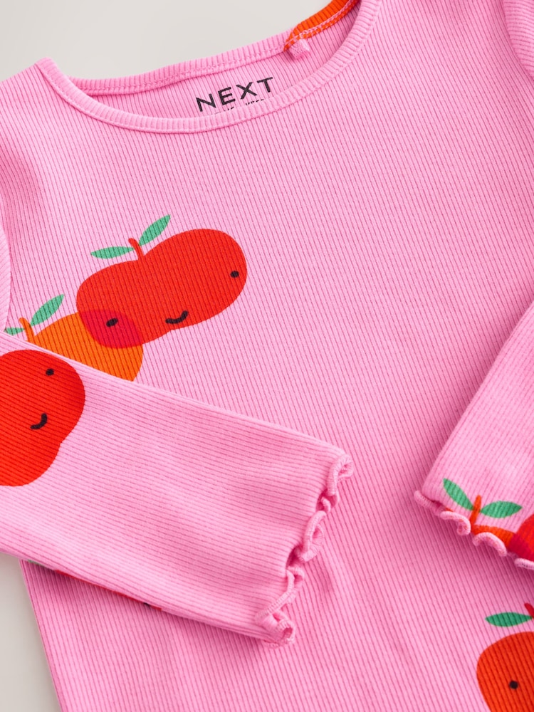 Pink Apple Character Rib Long Sleeve T-Shirt (3mths-7yrs) - Image 9 of 10