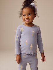 Bleu marine à petites fleurs - T-shirt côtelé à manches longues (3 mois à 7 ans) - Image 1 de 7