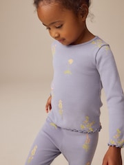 Bleu marine à petites fleurs - T-shirt côtelé à manches longues (3 mois à 7 ans) - Image 2 de 7