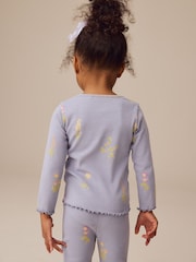 Bleu marine à petites fleurs - T-shirt côtelé à manches longues (3 mois à 7 ans) - Image 3 de 7