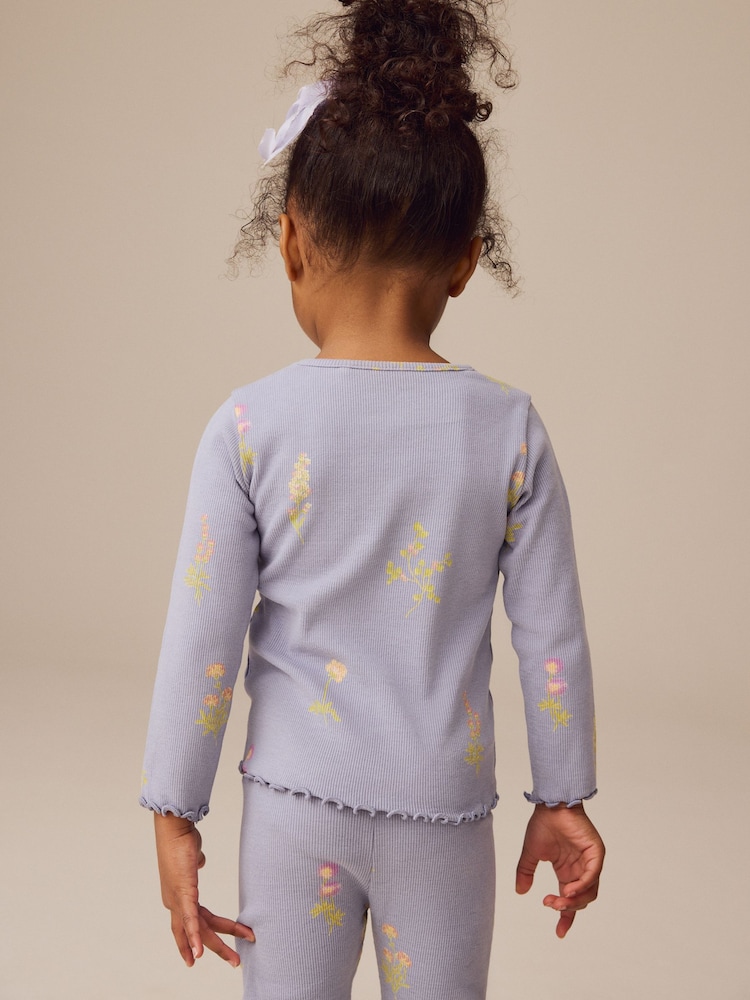 Bleu marine à petites fleurs - T-shirt côtelé à manches longues (3 mois à 7 ans) - Image 3 of 7