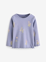Bleu marine à petites fleurs - T-shirt côtelé à manches longues (3 mois à 7 ans) - Image 4 de 7