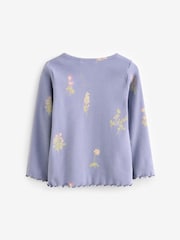 Bleu marine à petites fleurs - T-shirt côtelé à manches longues (3 mois à 7 ans) - Image 5 de 7