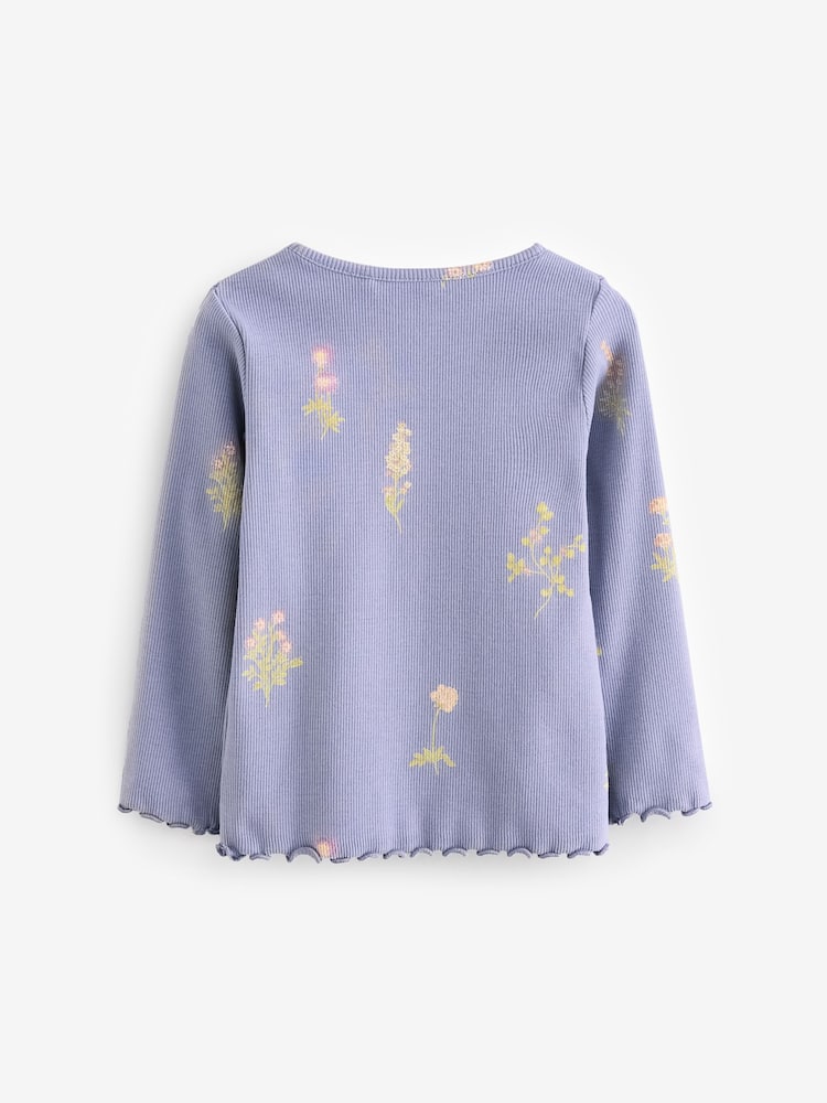 Bleu marine à petites fleurs - T-shirt côtelé à manches longues (3 mois à 7 ans) - Image 5 of 7
