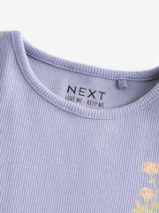 Bleu marine à petites fleurs - T-shirt côtelé à manches longues (3 mois à 7 ans) - Image 6 de 7