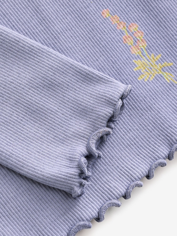 Bleu marine à petites fleurs - T-shirt côtelé à manches longues (3 mois à 7 ans) - Image 7 of 7