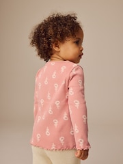 Pink Flower Rib Long Sleeve T-Shirt (3mths-7yrs) - Image 3 of 10