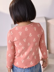 Pink Flower Rib Long Sleeve T-Shirt (3mths-7yrs) - Image 4 of 10