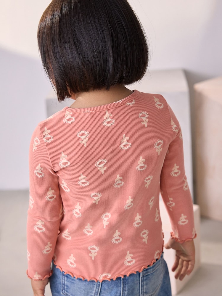 Pink Flower Rib Long Sleeve T-Shirt (3mths-7yrs) - Image 4 of 10