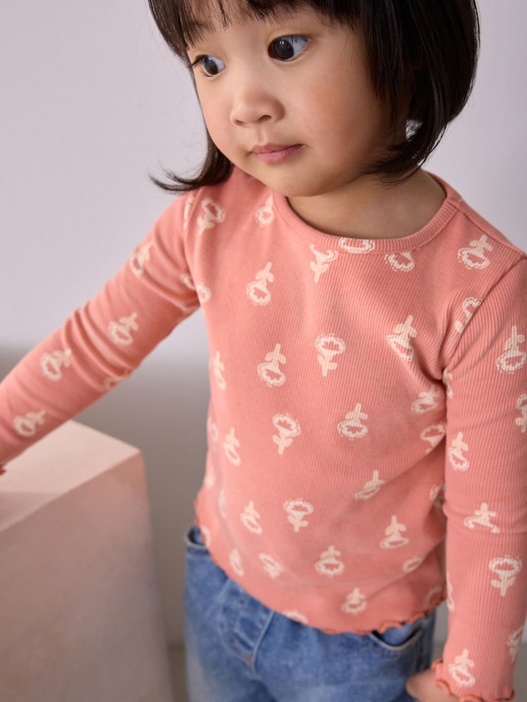 Pink Flower Rib Long Sleeve T-Shirt (3mths-7yrs) - Image 5 of 10