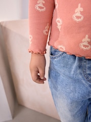 Pink Flower Rib Long Sleeve T-Shirt (3mths-7yrs) - Image 6 of 10