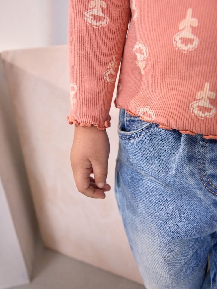 Pink Flower Rib Long Sleeve T-Shirt (3mths-7yrs) - Image 6 of 10