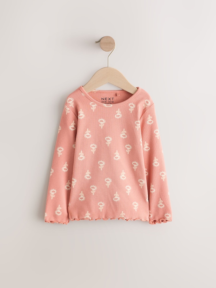 Pink Flower Rib Long Sleeve T-Shirt (3mths-7yrs) - Image 7 of 10