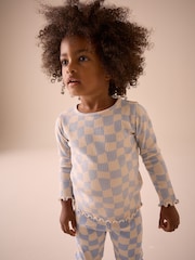 Bleu à damier - T-shirt côtelé à manches longues (3 mois à 7 ans) - Image 1 de 9
