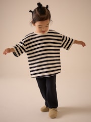 Black & White Stripe Girls Short Sleeve 100% Cotton T-Shirt (3mths-7yrs) - Image 2 of 8