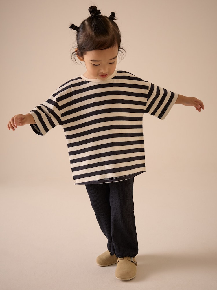 Black & White Stripe Girls Short Sleeve 100% Cotton T-Shirt (3mths-7yrs) - Image 2 of 8